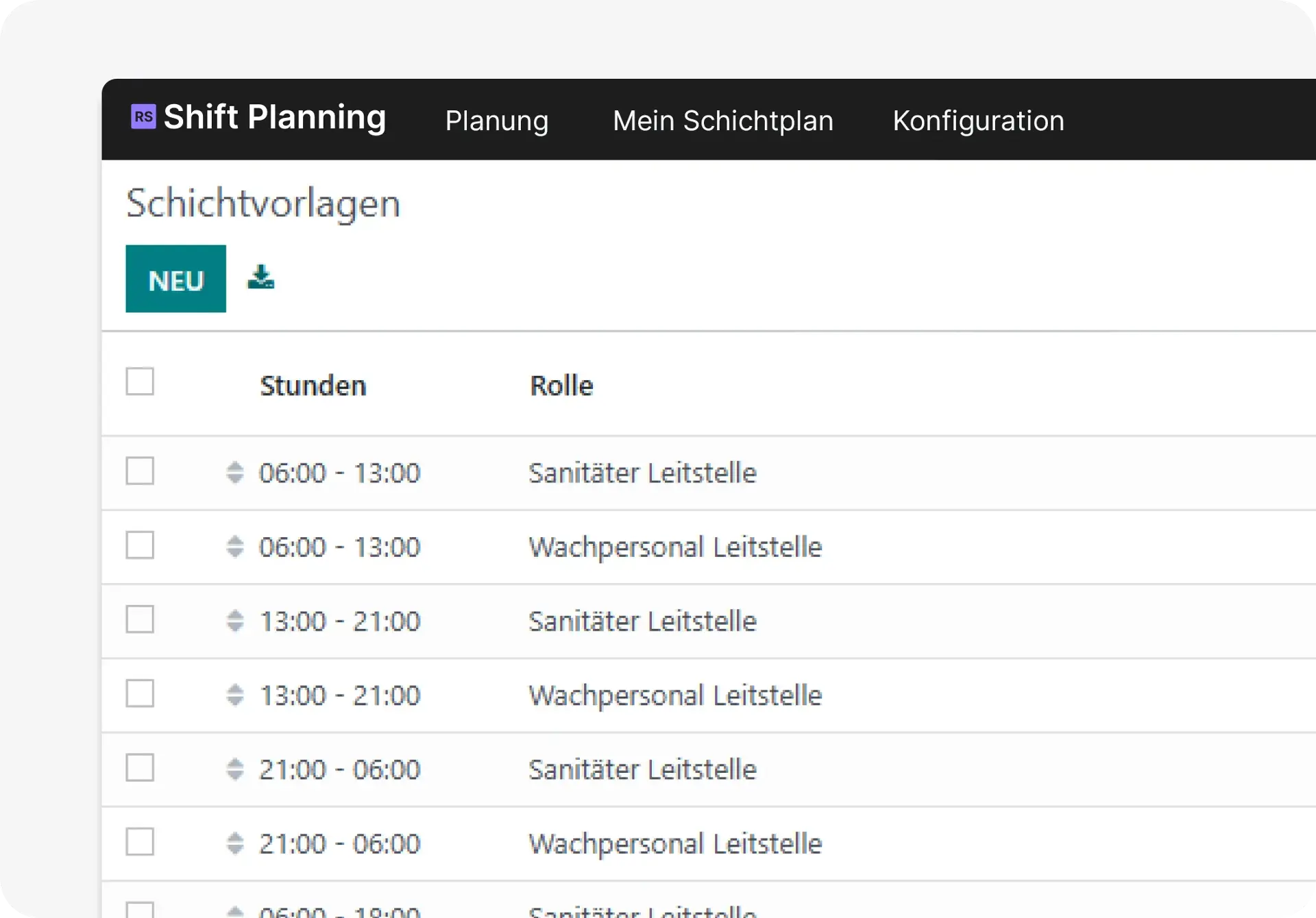 Schichtvorlagen